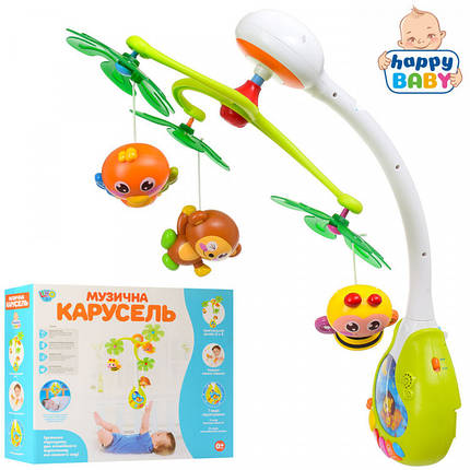 Карусель на ліжечко Happy Baby, підвіски-брязкальця, музика, світло, 818до, фото 1