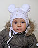 В'язана дитяча Шапка для дівчинки з бусинками та помпонами на зав'язках, фото 7