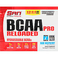 BCAA Pro Reloaded, аминокислоты с разветвленными цепями, голубая малина, 11,4 г, SAN Nutrition