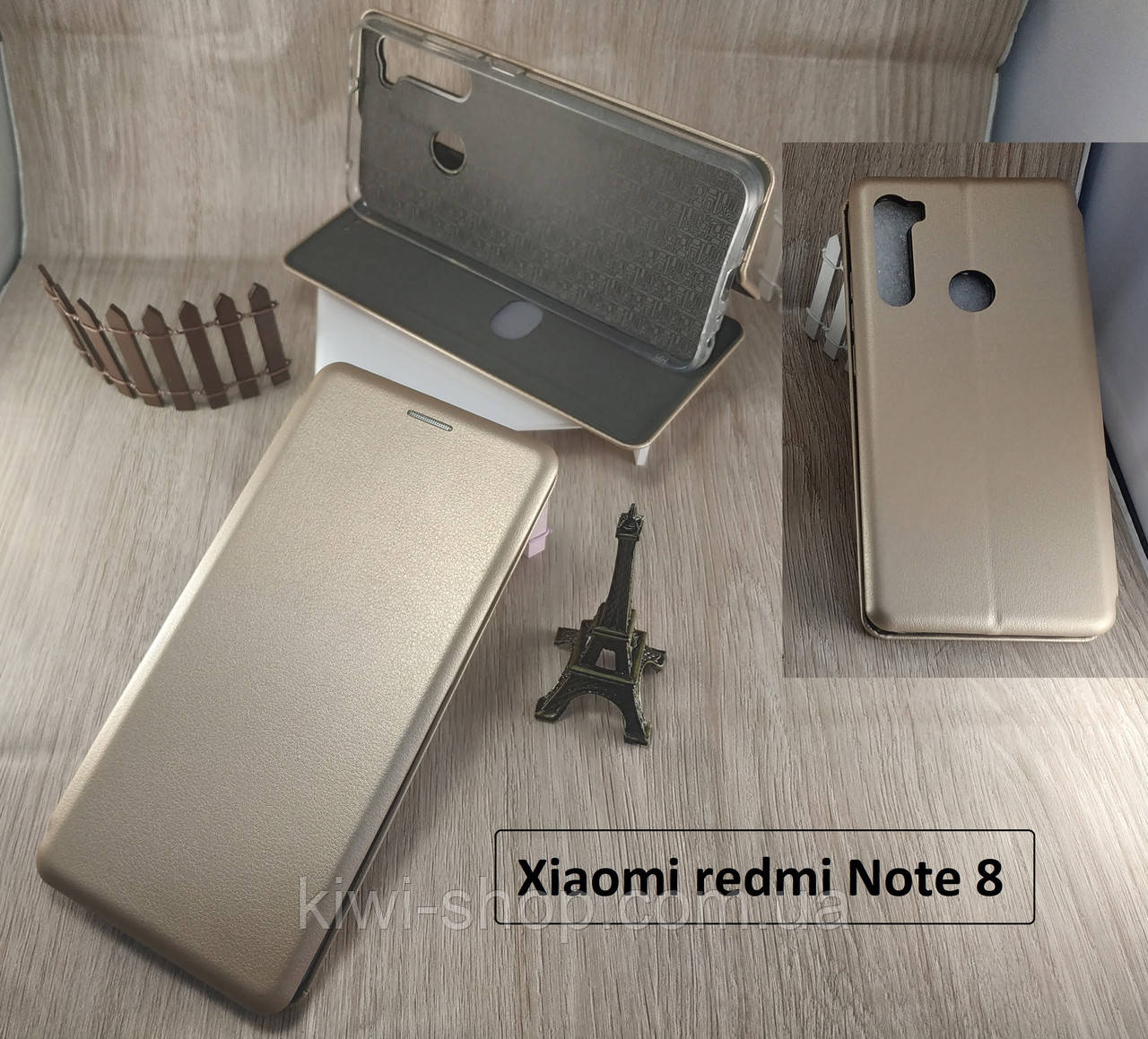 Золотиста магнітна чохол-книжка для Xiaomi redmi Note 8 з візитницею, фото 1