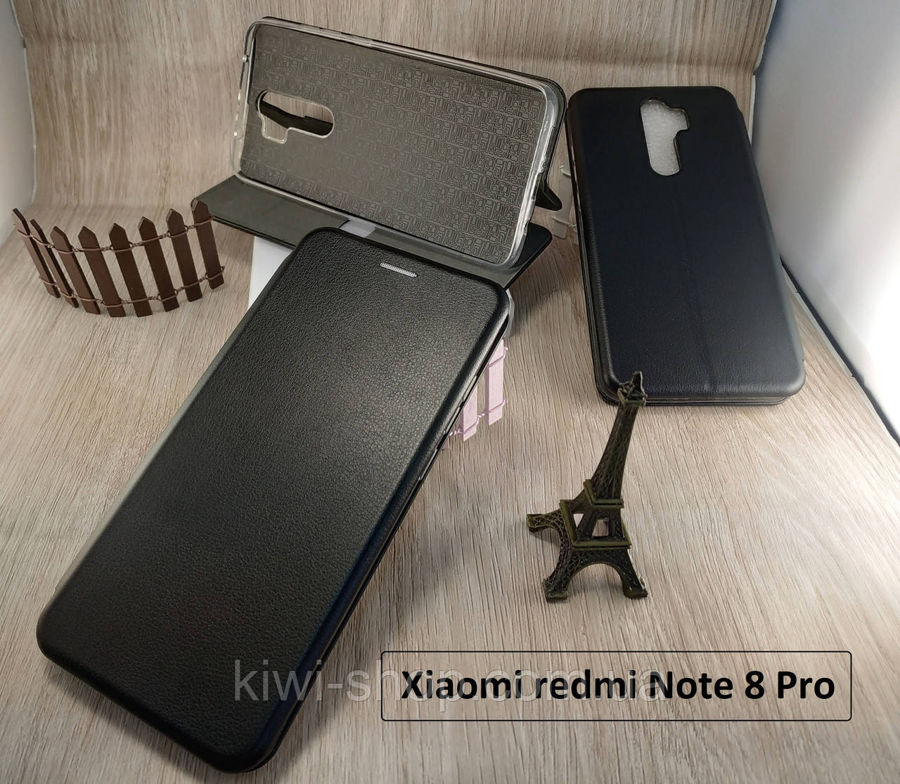 Чохол-книжка для Xiaomi redmi Note 8 Pro, чорна, магнітна з візитницею