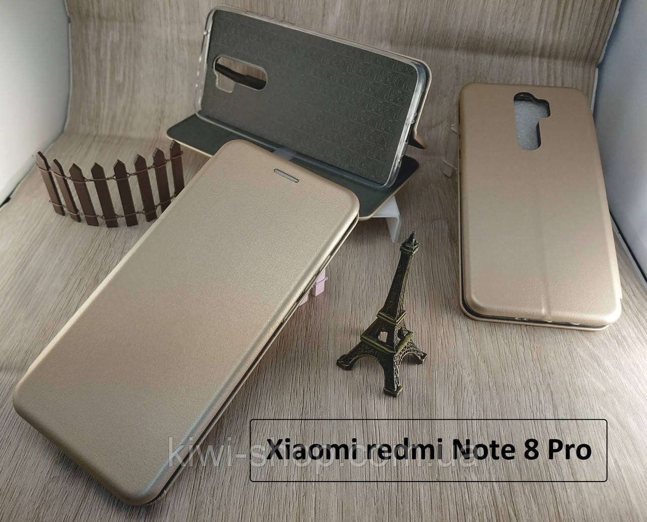 Чохол-книжка для Xiaomi redmi Note 8 Pro з візитницею (золотистий) магнітний
