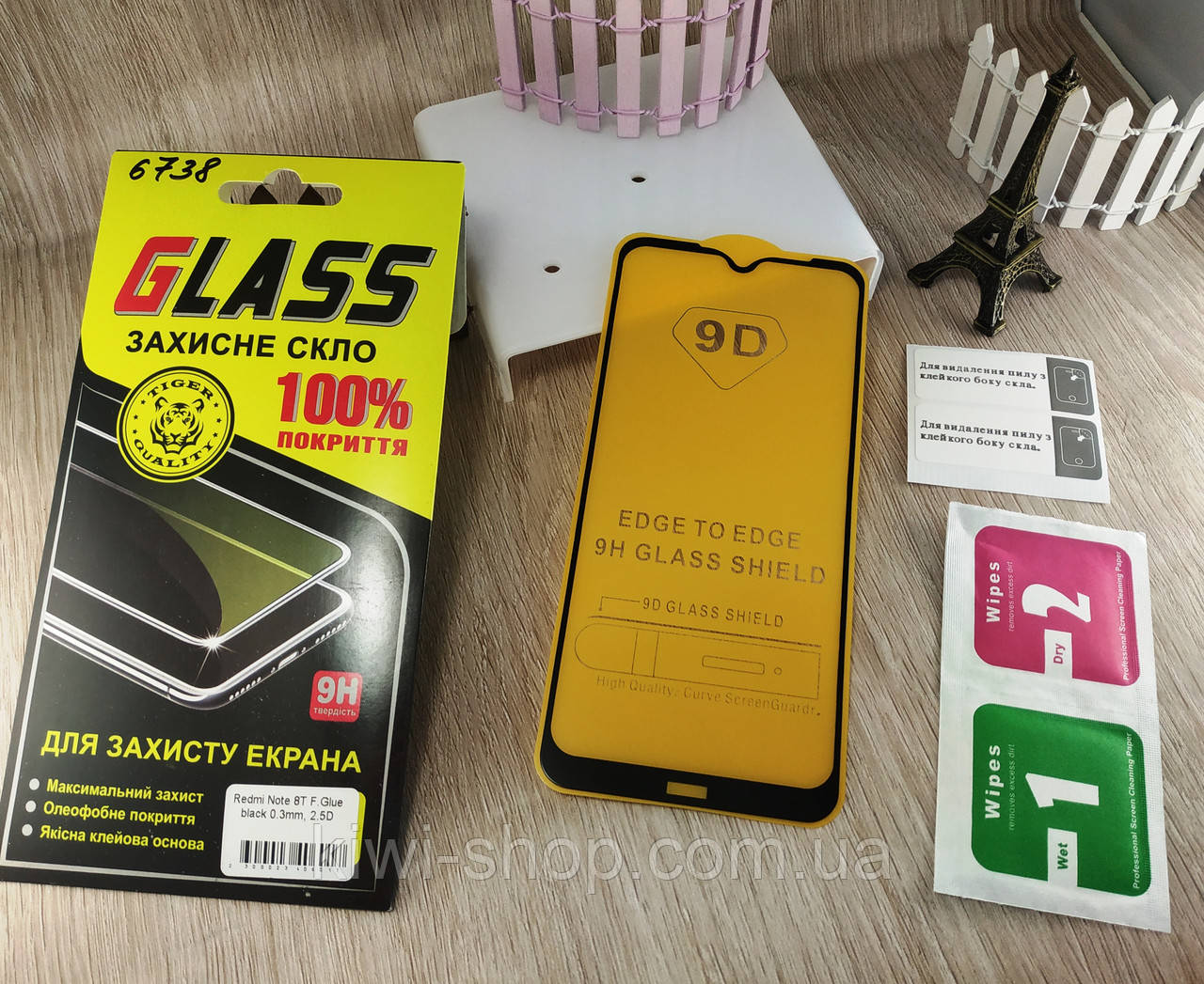 9D Захисне скло для Xiaomi Redmi Note 8T (black) повне проклеювання, фото 1
