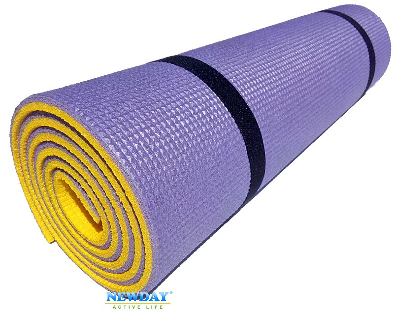 Каримат для йоги 1800×600×10 мм, "Фітнес", двошаровий, фіолетовий/жовтий