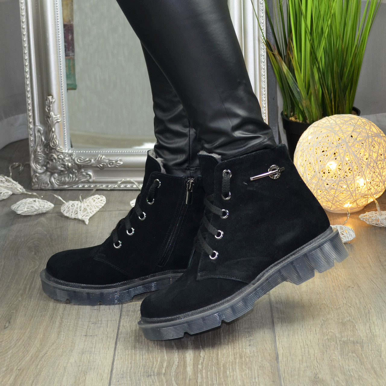 Черевики жіночі на товстій підошві, натуральна замша, фото 1