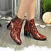 Чоботи жіночі шкіряні на підборах, з тисненням під крокодила", фото 4