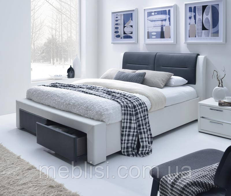 Біла ліжко з ящиками CASSANDRA S 160 білий/чорний Halmar
