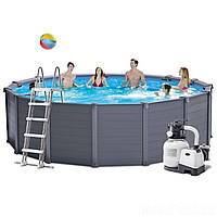 Каркасний басейн Intex 26384, (478 х 124 см) (Пісочний фільтр-насос, 4 500 л/год, драбина, тент, підстилка)