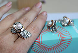 Кільце білий перли з золотом Феліція