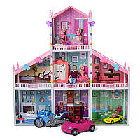 Трехэтажный кукольный домик Bellina 66925 с куклами транспортом мебелью и одеждой