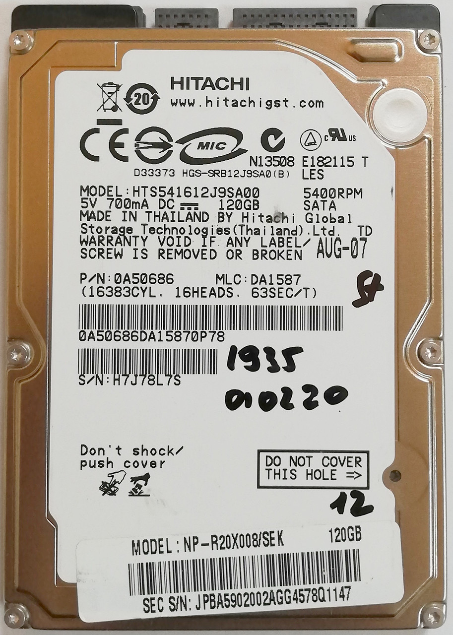 Жесткий диск для ноутбука Hitachi Travelstar 120GB 2.5" 8MB 5400rpm 150Mb/s (HTS541612J9SA00) SATA Б/У