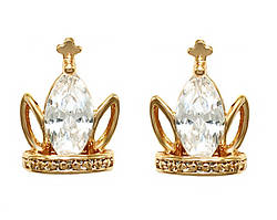 Сережки-гвоздики ХР. Позолота 18К. Камені: білий циркон. Діаметр: 11 мм. 12 пар