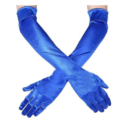 Рукавички атласні сині вище ліктя, фото 1
