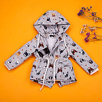 Удлиненная демисезонная куртка для девочки с принтом собачек 80-134 р