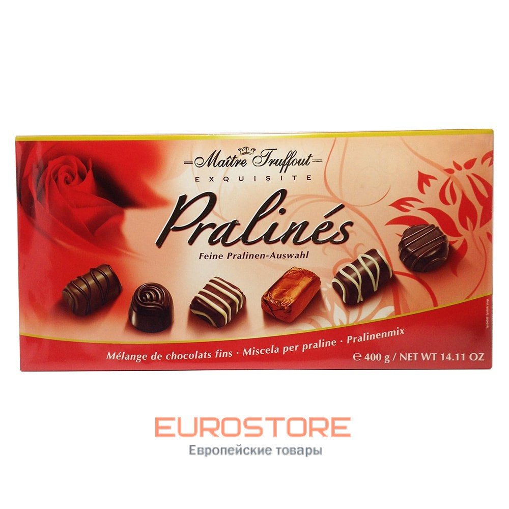 Шоколадні цукерки у коробці (червона) Maitre Truffout Pralines, 400 г, фото 1