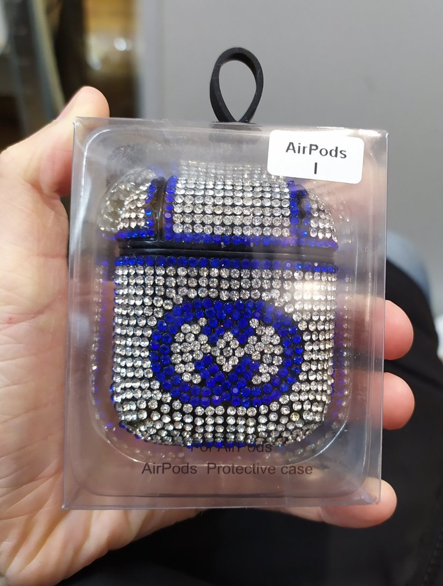 Протиударний чохол - Airpods Apple. Пластик + стрази (бетмен синій)
