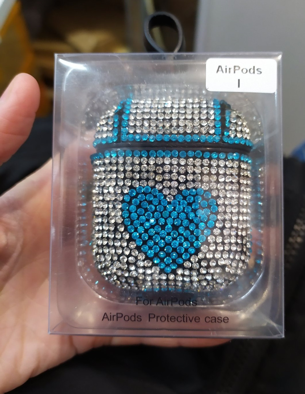 Чохол Airpods Apple. Аирподс . Пластик + стрази (серце блакитне)