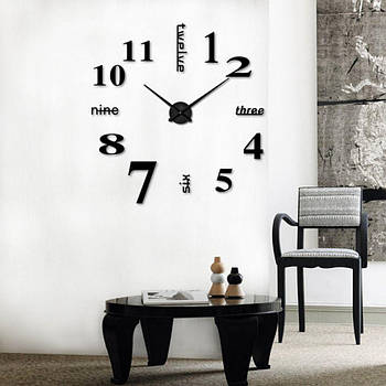 60х130 см Годинник наклейка 3Д, настінні годинники 3d Написи, чорні