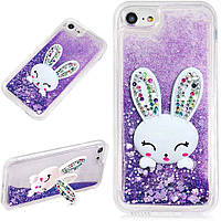 Чехол Glitter для Iphone 5 / 5s / SE бампер жидкий блеск Заяц Фиолетовый