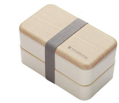Ланч бокс подвійний Wooden Style MHZ WS-001 1200мл, бежевий, фото 1