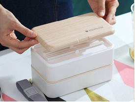 Ланч бокс подвійний Wooden Style MHZ WS-001 1200мл, бежевий, фото 4