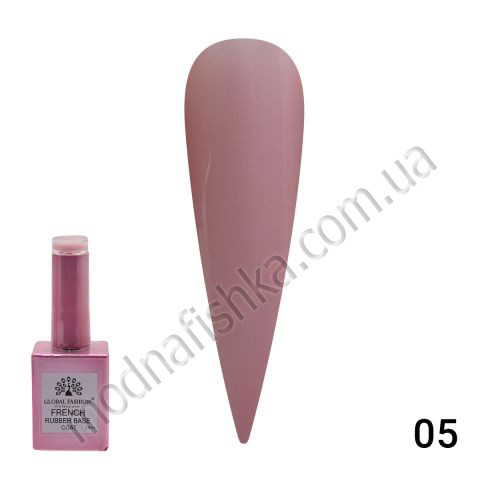 Global Fashion Каучукова база для гель-лаку френч, Rubber Base Coat French 05, 15 мл.