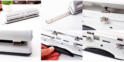 Діркопробивач Deli 0121 мікс, 10 аркушів, 4 отв з лінійкою, металевий, фото 2