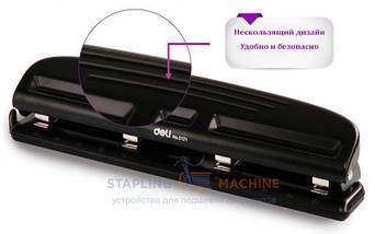 Діркопробивач Deli 0121 мікс, 10 аркушів, 4 отв з лінійкою, металевий, фото 3