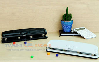 Діркопробивач Deli 0121 мікс, 10 аркушів, 4 отв з лінійкою, металевий, фото 4