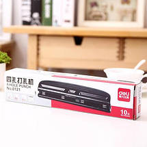 Діркопробивач Deli 0121 мікс, 10 аркушів, 4 отв з лінійкою, металевий, фото 5