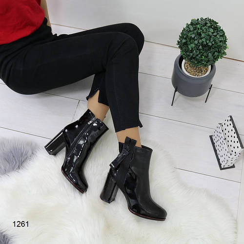 Женские лаковые демисезонные ботильоны ботинки на толстом каблуке ...