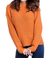 Модный женский джемпер с рельефным узором. Модный вязаный джемпер. Шерстяной женский свитер 44, карамель