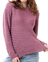 Модный женский джемпер с рельефным узором. Модный вязаный джемпер. Шерстяной женский свитер 44, лиловый