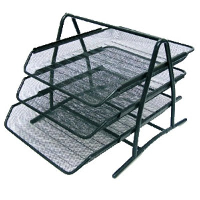 Лоток для паперів металевий горизонтальний чорний, 3 яруси, фото 1