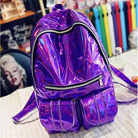 Голограммный рюкзак Изабелла фиолетовый, блестящий подростковый стиль