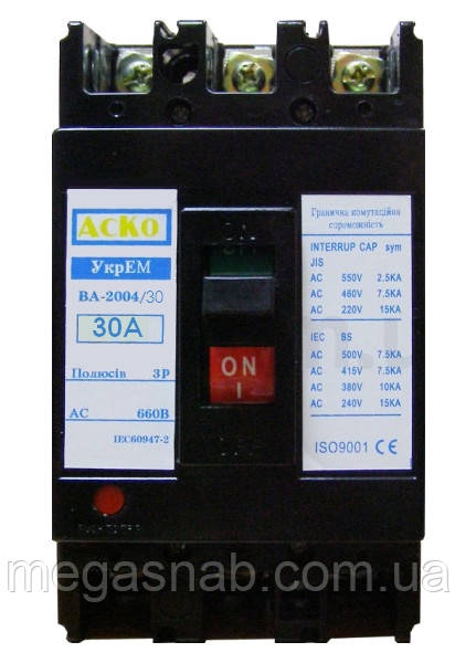 Автоматичний вимикач 3p 30 А (тип С) ВА-2004/30 АСКО