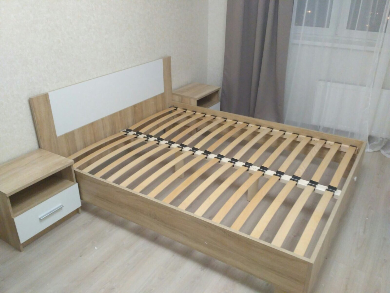Ліжко з тумбами Маркос 160х200 дуб самоа з ламелями Меблі Сервіс