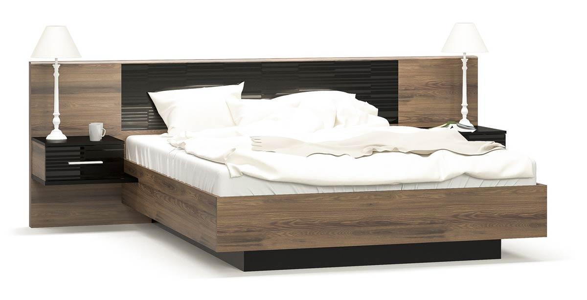 Ліжко з навісними тумбочками Фієста 160х200 дуб апріл / чорний (без ламелей) Меблі Сервіс