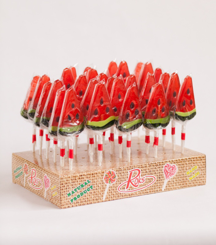 Льодяники на паличці Кавун 35 гр 50 шт Roks, фото 1