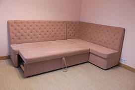 Розкладний кутовий диван для великої кухні (Світло-рожевий велюр)