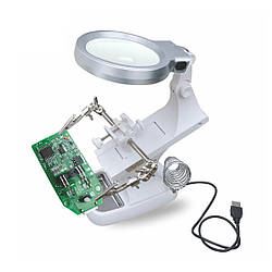 Тримач для плат c підставку для паяльника і лінзою "Третя рука" TH-7023