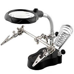 Тримач для плат c підставку для паяльника і лупи з підсвічуванням "Третя рука" TE-801