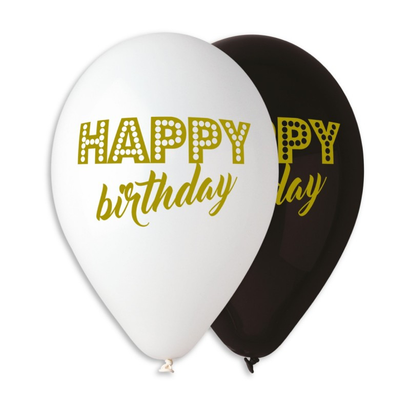 047 Латексна кулька з малюнком HAPPY BIRTHDAY золотом 12" 30см Gemar