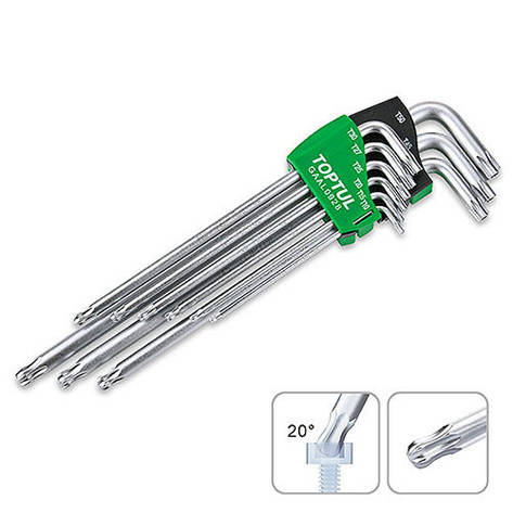 Набор Г-обр. ключей TORX T10-T50 9ед. супердлинных с отверстием и шаром TOPTUL GAAL0928, фото 1
