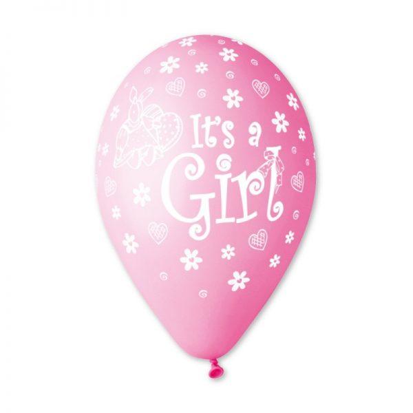 058 Латексна кулька з малюнком it's A GIRL рожевий/фуксія 12" 30см Gemar