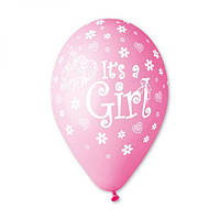 058 Латексна кулька з малюнком it's A GIRL рожевий/фуксія 12" 30см Gemar