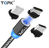 Магнітний Type c USB кабель 2м. TOPK з підсвіткою і круглим конектором. Різні кольори, фото 3