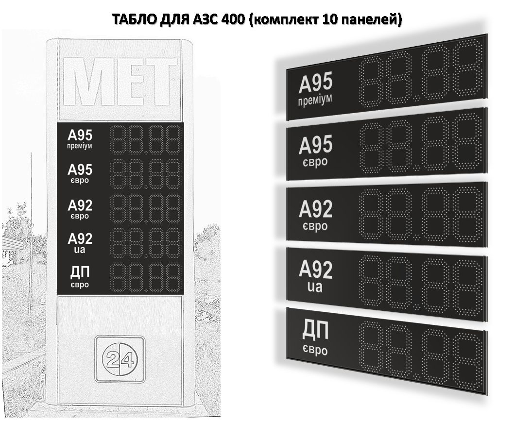 Табло АЗС 400мм з паливом (видимість до 150м)