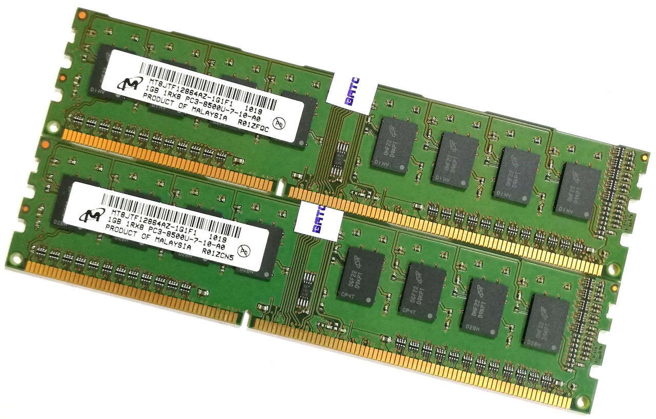 Пара оперативної пам'яті Micron DDR3 2Gb (1Gb+1Gb) 1066MHz PC3 8500U 1R8 CL7 (MT8JTF12864AZ-1G1F1) Б/У