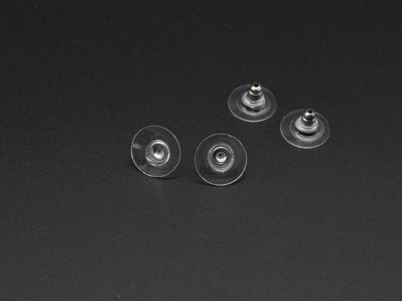 Заглушки для сережок залізні з силіконовою вставкою, круглої форми, колір срібло